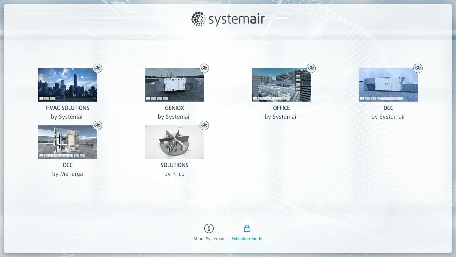 Selection screen from Systemair application with various locations and systems on display with their brands attached