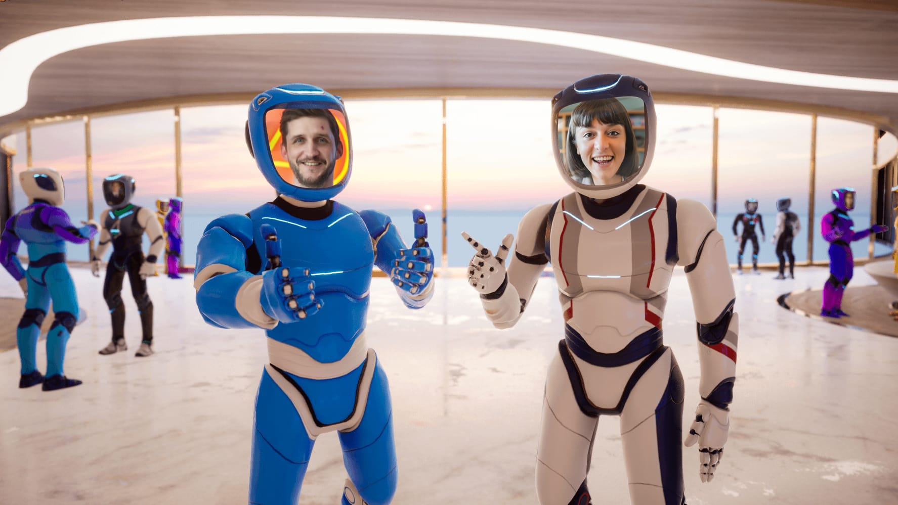 Avatare, die Sie in der Halle des Industrial Metaverse begrüßen