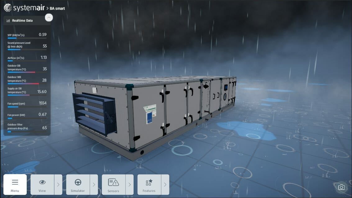Screenshot of Systemair application showing the functionality of a BA Smart system