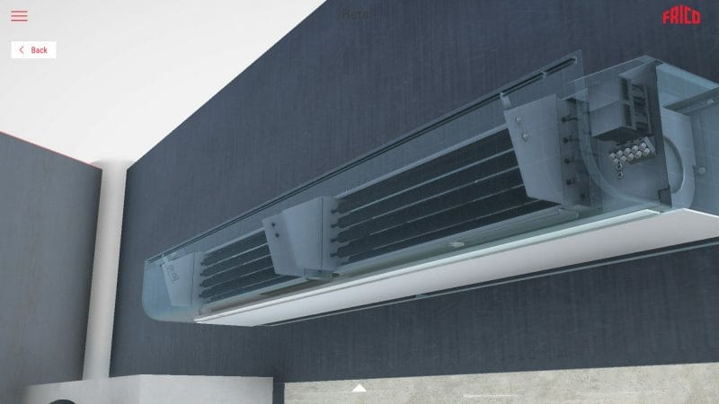 Frico VR showroom retail application area air curtain cross section