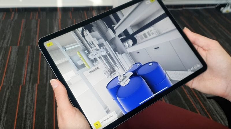 Grieff-velox packaging system on a 3D VR application being used on smart pad