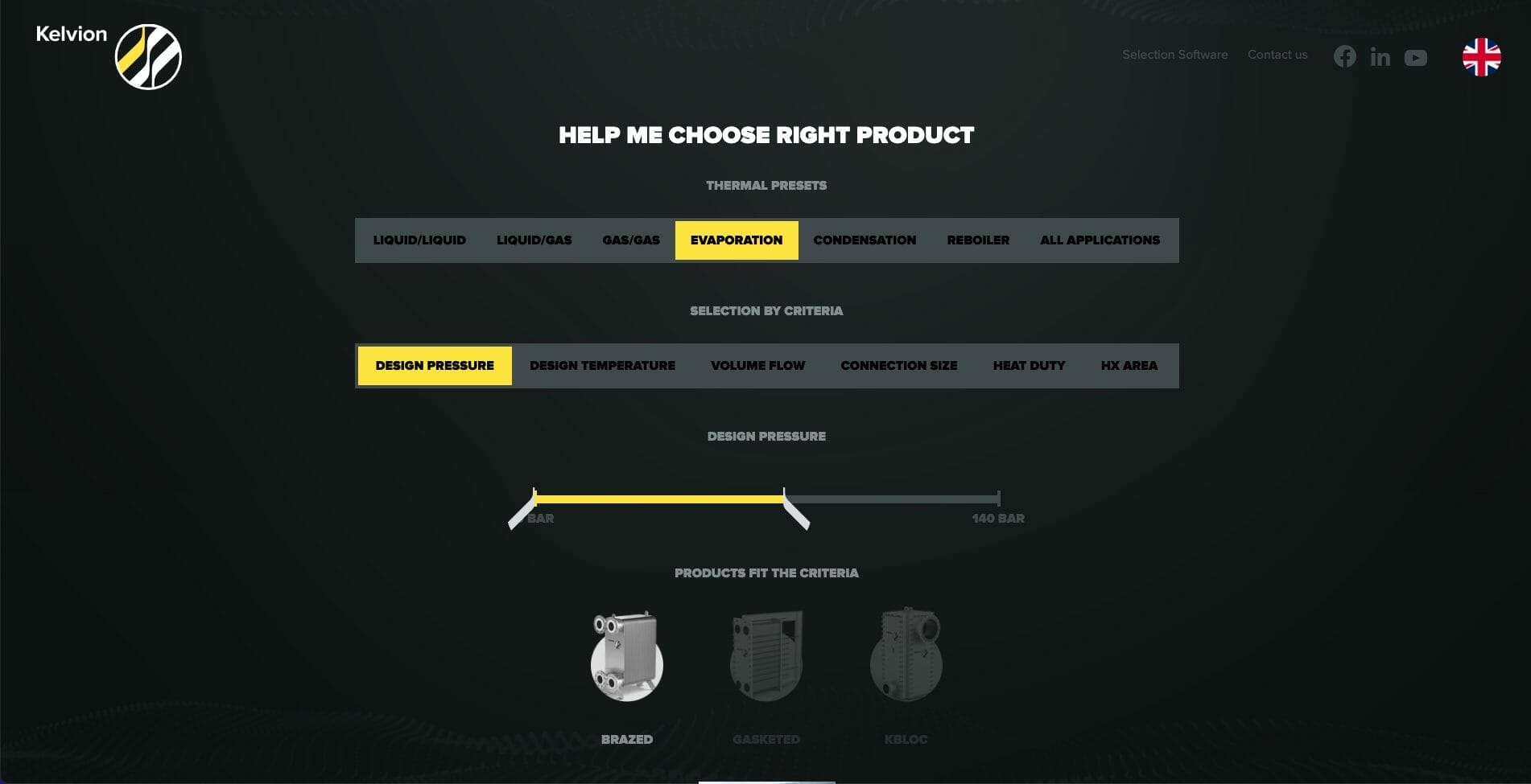 Screenshot of Kelvion application selection screen