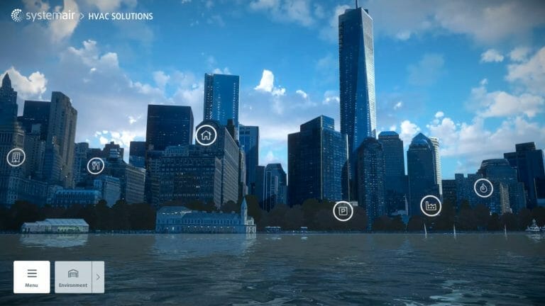Screenshot of Systemair cityscape in 3D VR application