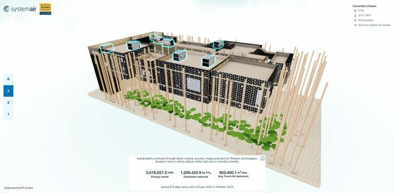 Screenshot of Systemair HVAC systems on a VR application highlighting the power of the systems