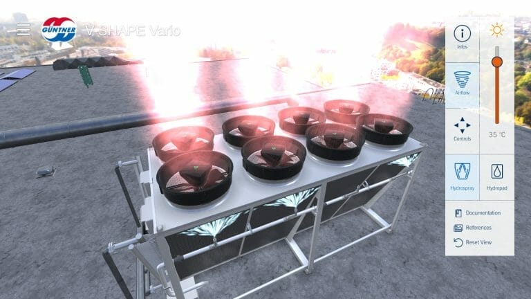 Screenshot of Guentner Ecoss 3D VR application with control centre in view