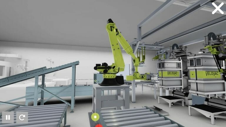 screenshot of Greif-velox VR application on large touchscreen