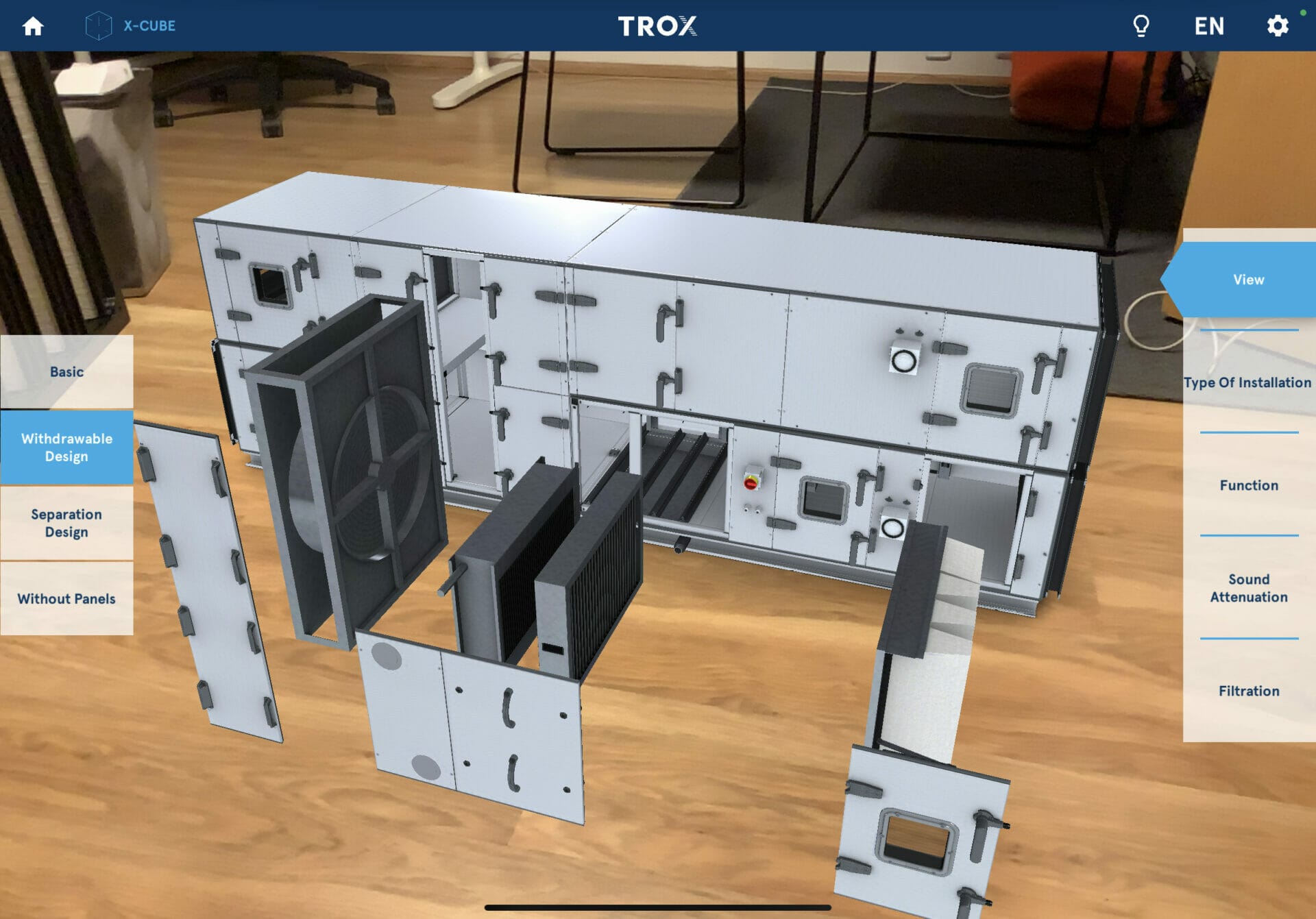 Screenshot from Trox AR application