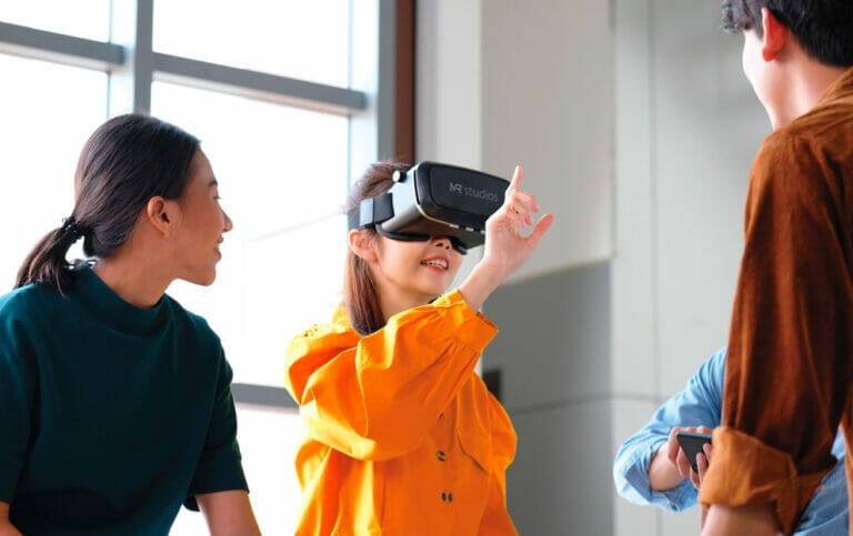Woman using VR headset