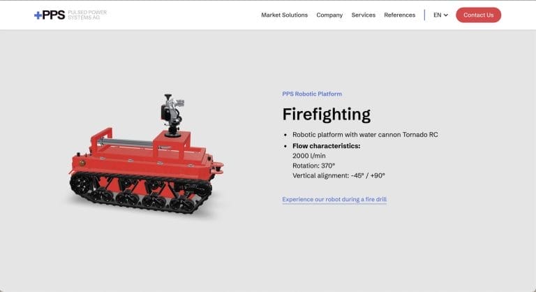 Screenshot of Pulsed power systems website with AR systems