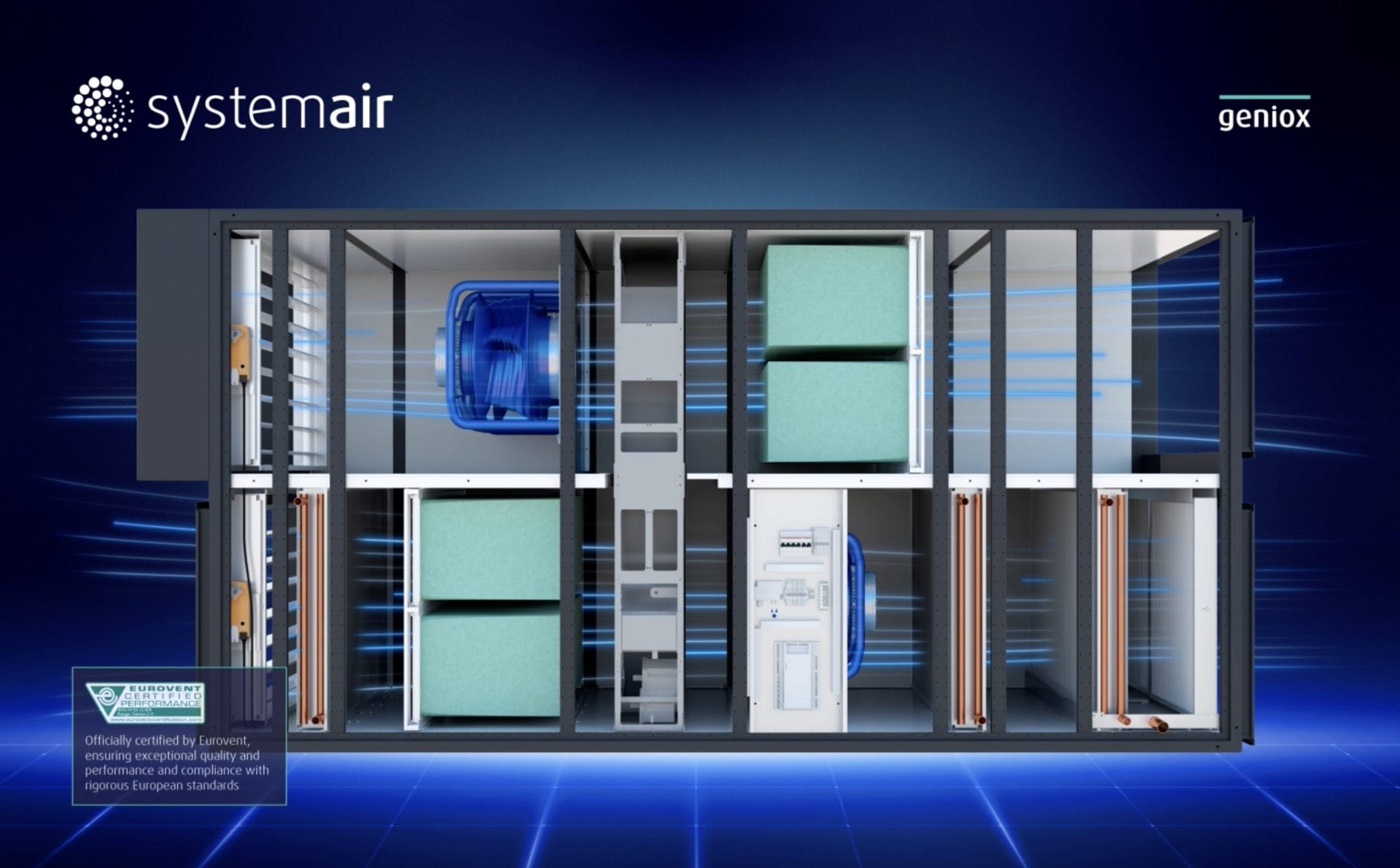 Screenshot of Systemair 3D video of HVAC system in motion
