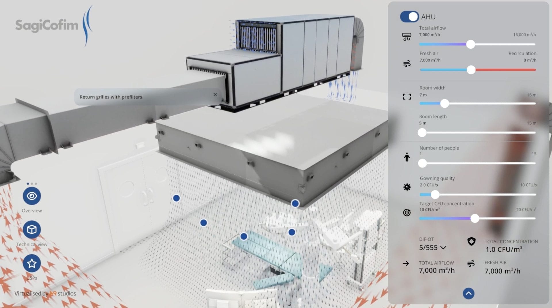 SagiCofim operating theatre air filtration interactive 3D app